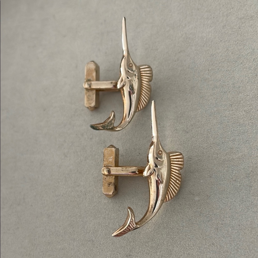Used Vintage Swank Swordfish Gold Tone Cufflinks